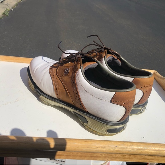 Footjoy Dryjoys Tour 53699 Men’s White Brown Saddle Leather Golf Shoes Size 9.5W - Picture 9 of 14